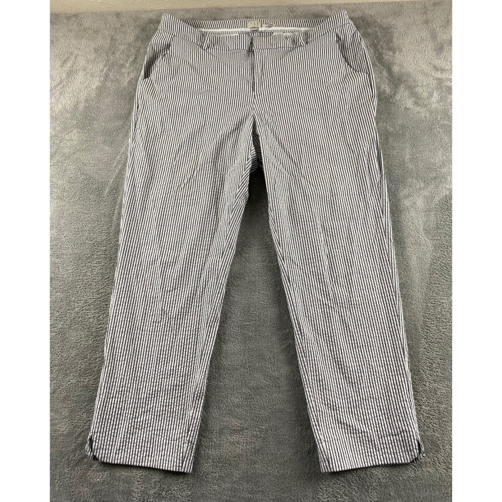 A New Day Womens Blue White Striped Seersucker Ankle Pants Size 16 Stretch